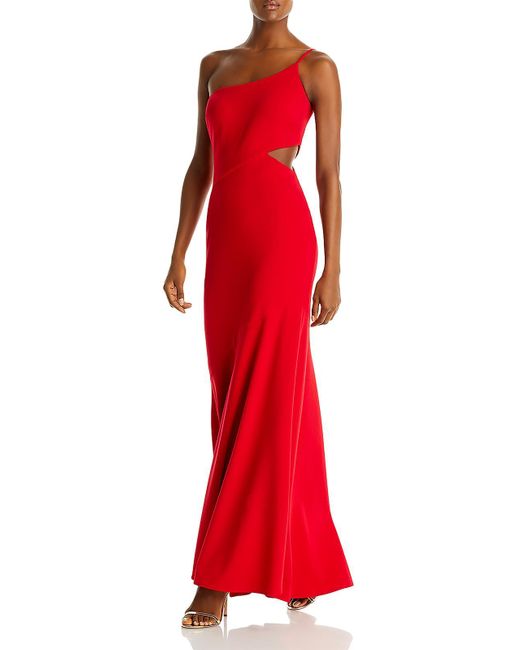Aqua Red Ruched One Shoulder Evening Dress