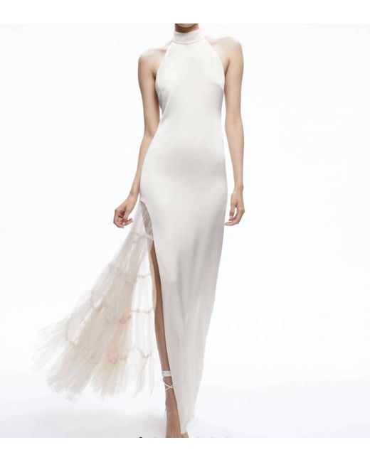Alice + Olivia White Ryn Slit Tulle Gown In Champagne