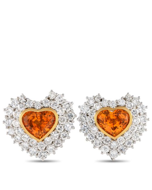Non-Branded Orange Lb Exclusive 18k And Yellow Gold 3.62ct Diamond And Sapphire Heart Earrings Mf19-031524