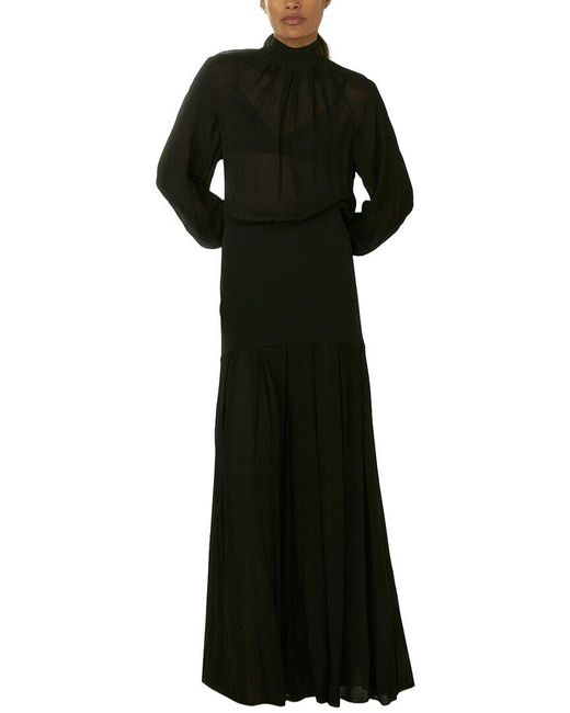 Reiss Black Octivia Sheer Jersey Woven Dress