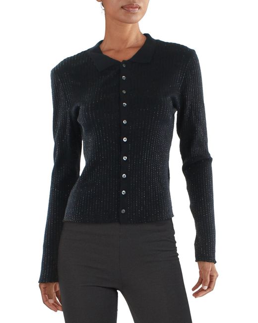 Polo Ralph Lauren Black Beaded Ribbed Button-down Top