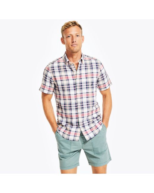 Nautica Blue Sustainably Crafted Plaid Short-sleeve Shirt for men