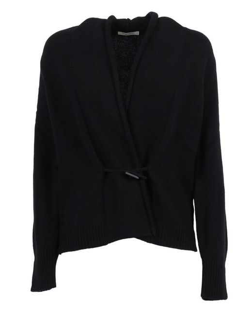 Kangra Cashmere Black Wrap-Style Cardigan With Button Closure And Ribbed Cuffs