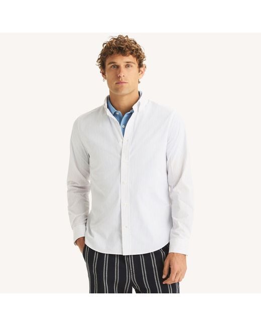 Nautica Slim Fit Wrinkle-Resistant Striped Shirt in White for Men | Lyst Nautica Slim Fit Wrinkle-Resistant Striped Shirt in White for Men | Lyst