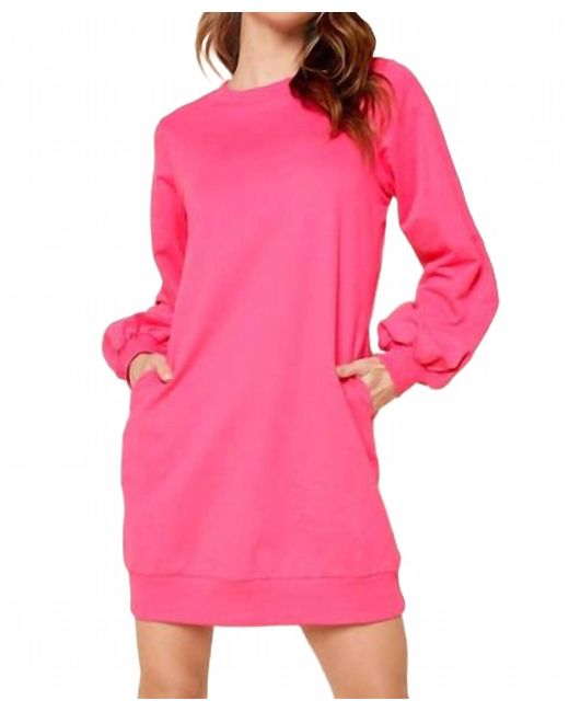 Sugarlips Pink Deanna Balloon Sleeve Sweatshirt Mini Dress