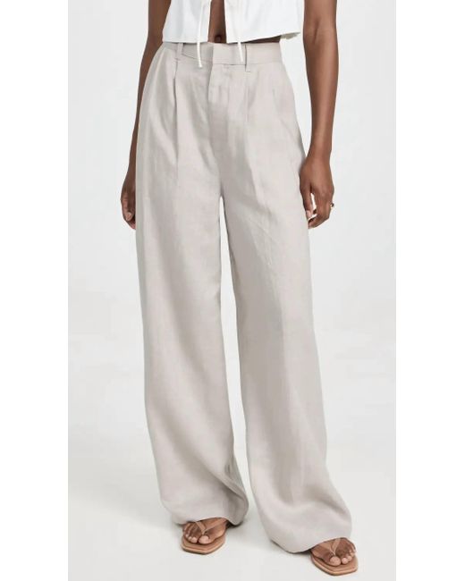 Enza Costa White Linen Pleated Wide Leg Pant