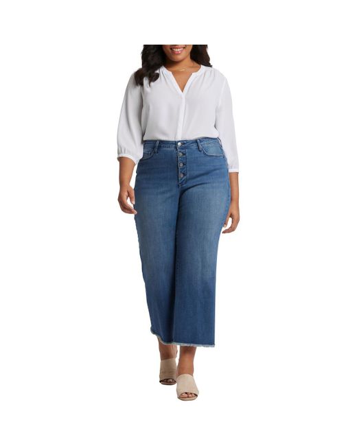 NYDJ Blue Plus Frayed Hem Denim Wide Leg Jeans