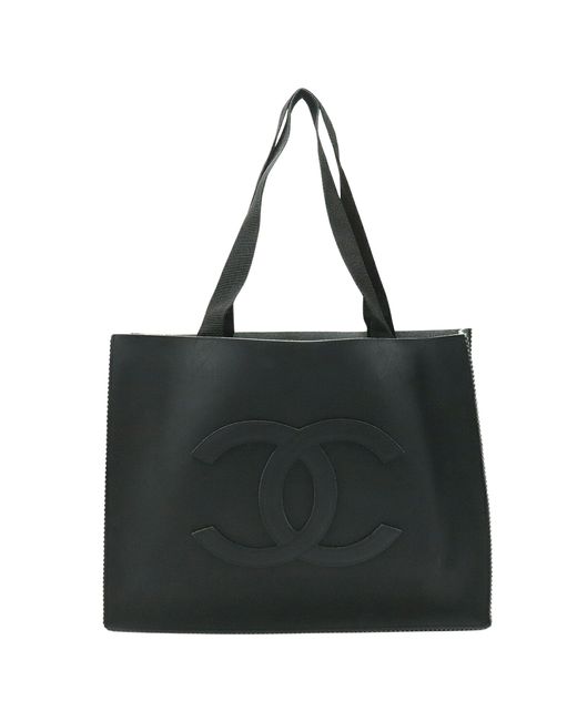 Chanel Black Logo Cc Rubber Tote Bag (pre-owned)