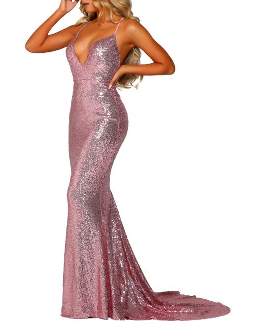 Portia and Scarlett Red Sequined Maxi Evening Dress