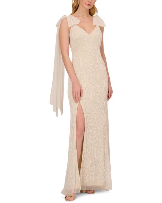 Adrianna Papell Natural Beaded Polyester Evening Dress