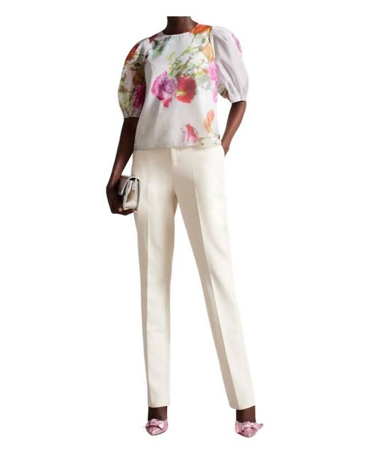 Ted Baker White Pastel Floral Print Ayymee Puff-sleeve Blouse