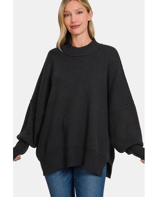 TRUEDAMES Black Side Sit Oversize Sweater