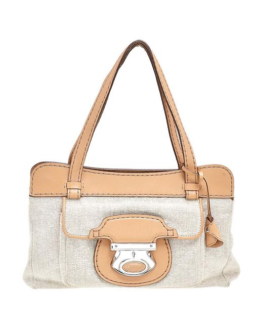 Tod's /brown Canvas And Leather Satchel