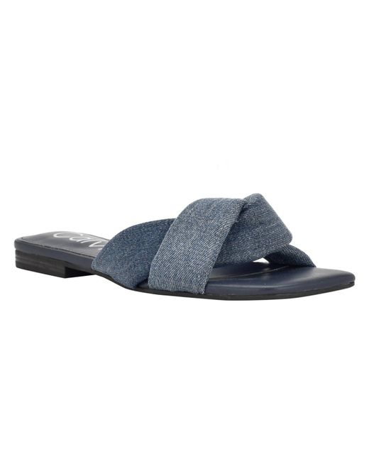 Calvin Klein Blue Marita 2 Denim Flat Slide Sandals