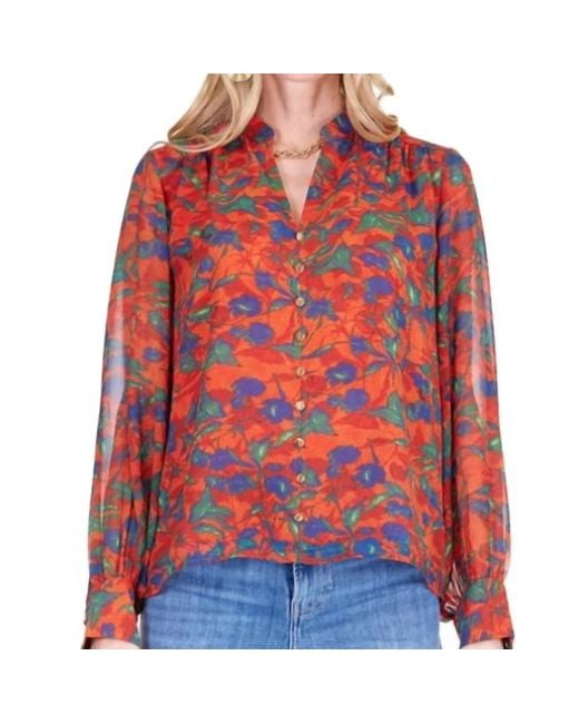 J joy Red Front Split Buttons Top