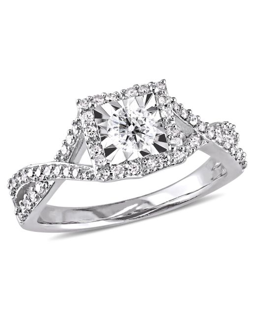 Mimi & Max Metallic 1/2Ct Tw Diamond Halo Crossover Engagement Ring Sterling