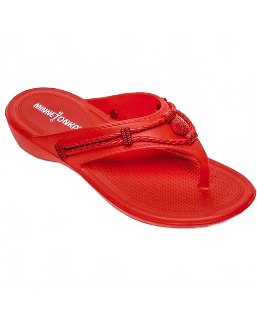 Minnetonka Red Silverthorne Prism Flip Flops