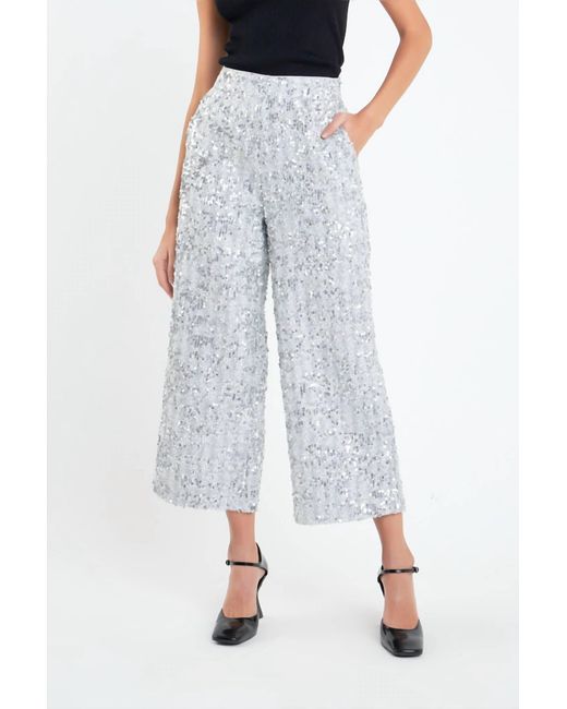 English Factory Gray Sequin Tweed Culottes Pant