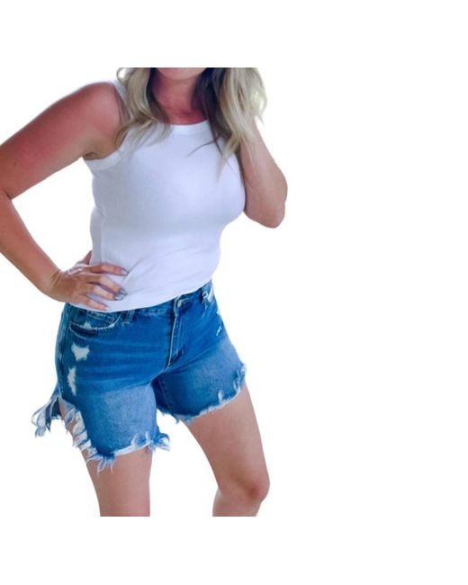 Zenana Blue Solid Mini Ribbed Tank