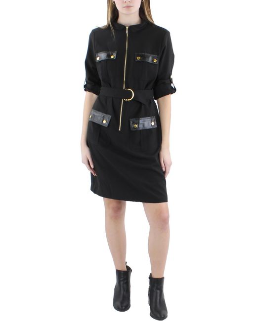 Sharagano Black Collar Roll Up Sleeves Mini Dress