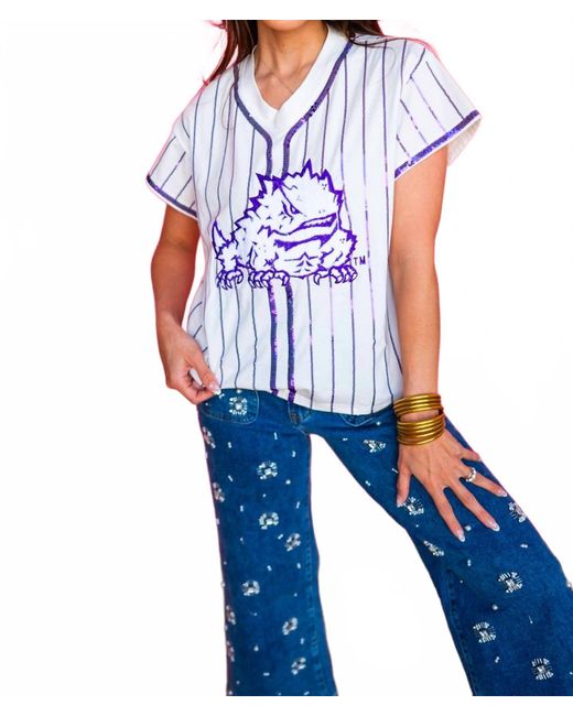 Queen Of Sparkles Blue Licensed Stripe Frog Tee