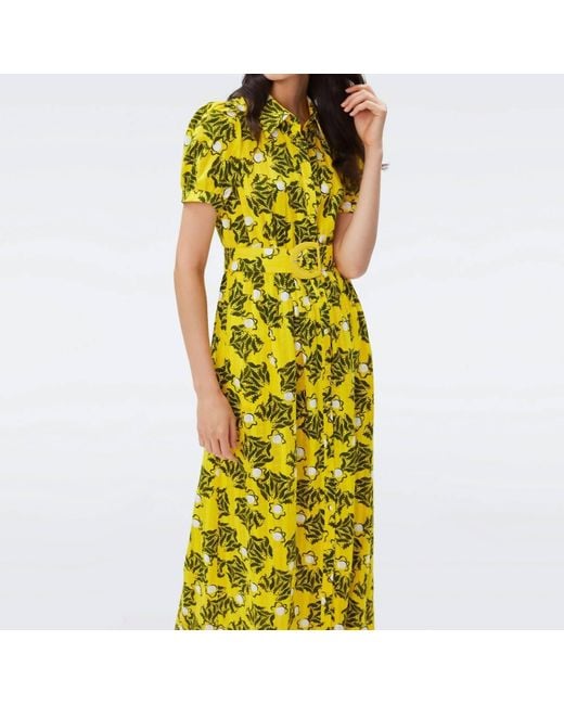 Diane von Furstenberg Yellow Paddy Leaves Signature Shirt Dress