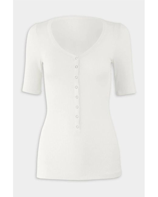 Enza Costa Silk Rib Half Sleeve Snap Henley Top In White | Lyst
