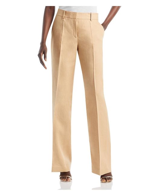 Lafayette 148 New York Natural High Rise Pleated Wide Leg Pants