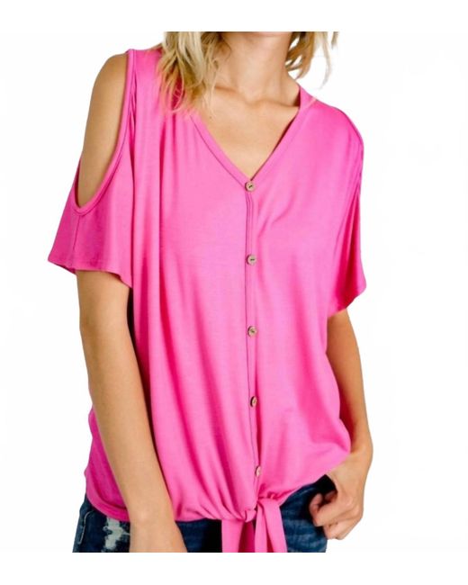 Diva USA Pink Cold Shoulder Button Down Tie Top