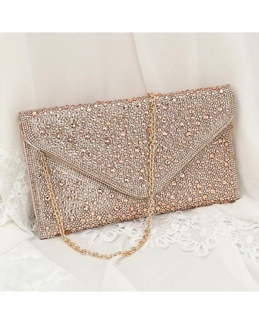 Fashnzfab Natural Bling Stone Studded Flap Envelope Evening Clutch Bag Crossbody Bag