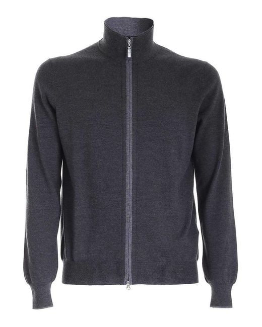 Paolo Fiorillo Blue Zip-Up Sweater With High Collar for men