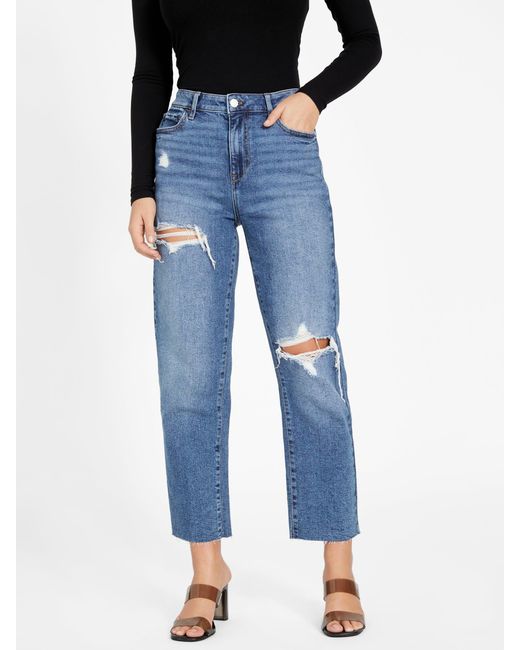Guess Factory Denim Doja Distressed Straight Jeans in Blue | Lyst