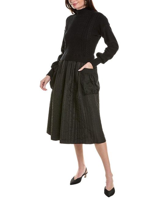 Gracia Black Quilted A-line Midi Dress