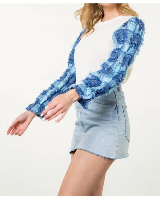 Thml Blue Denim Patchwork Sleeve Top