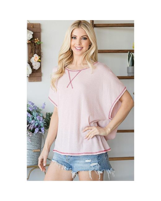 TRUEDAMES Women's Pink Open Back Wide Sleeve Shorsleeve Top