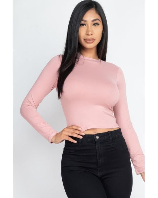 TRUEDAMES Pink Mock Neck Solid Long Sleeve Top