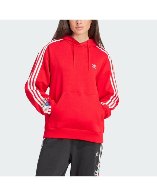 Adidas Red Graphics Floral Hoodie