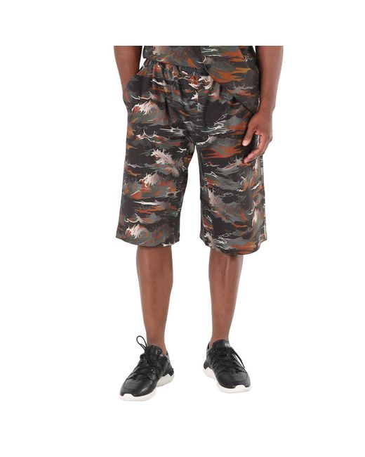 White Mountaineering Black Graphic-Print Wide-Leg Shorts for men