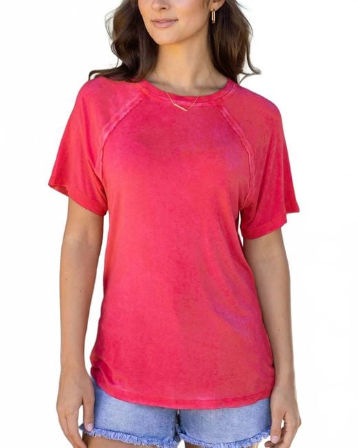 Grace and Lace Red Mineral Wash Raglan Tee