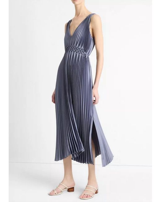Vince Blue Hand Smocked Pleated Dress