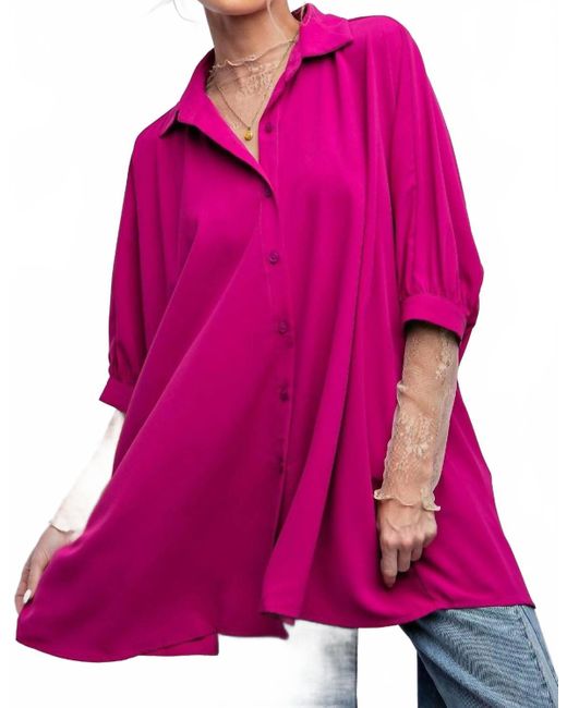 Easel Pink Wool Dobby Button Down Oversized Shirt