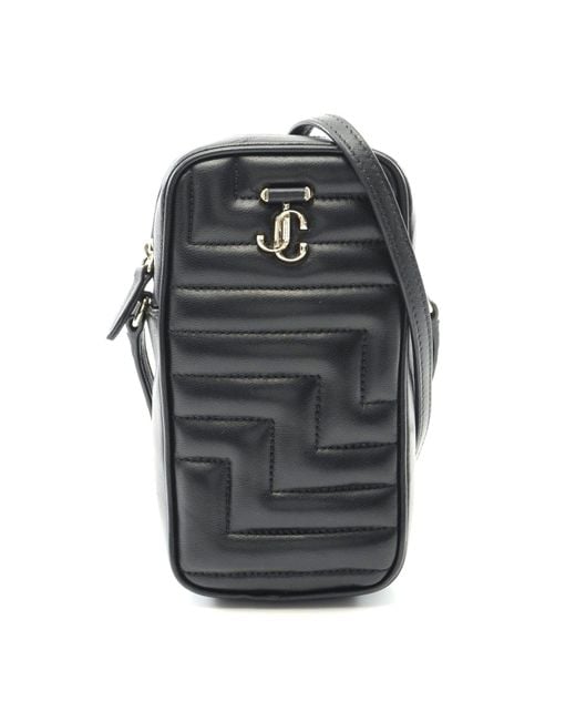 Jimmy Choo Black Leather Avenue Phone Case Crossbody Bag