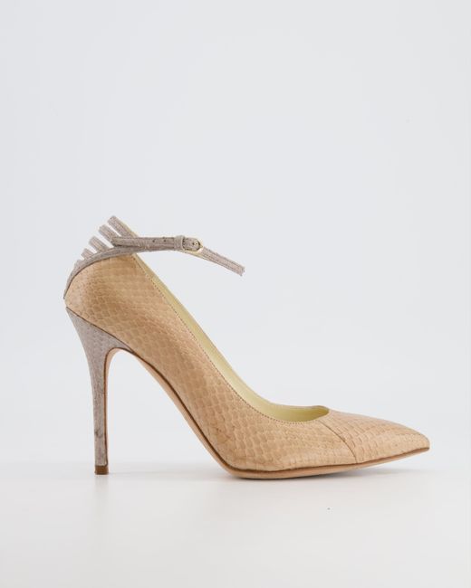 Brian Atwood White And Ankle Strap Python Pumps