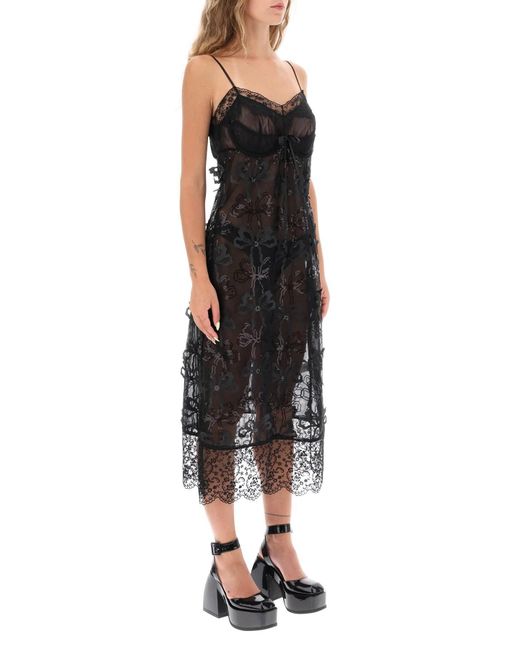 Simone Rocha Black Embroidered Tulle Slip Dress