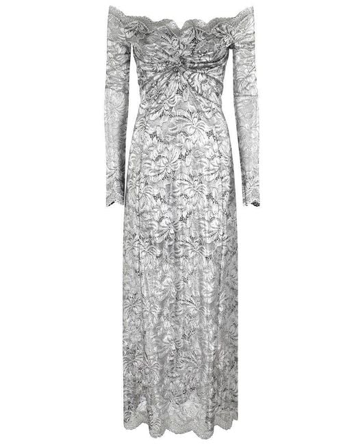 Rabanne Gray Ankle-Length Metallic Lace Dress With Scalloped Hem