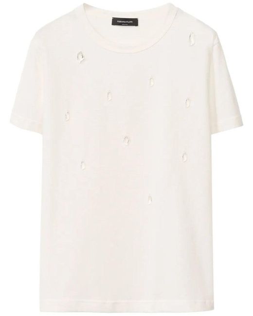 Fabiana Filippi White Short-Sleeved Jersey Top With Subtle Embellishments