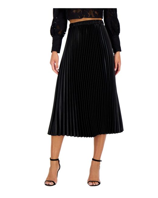 Anne Klein Black Satin Pleated Midi Skirt