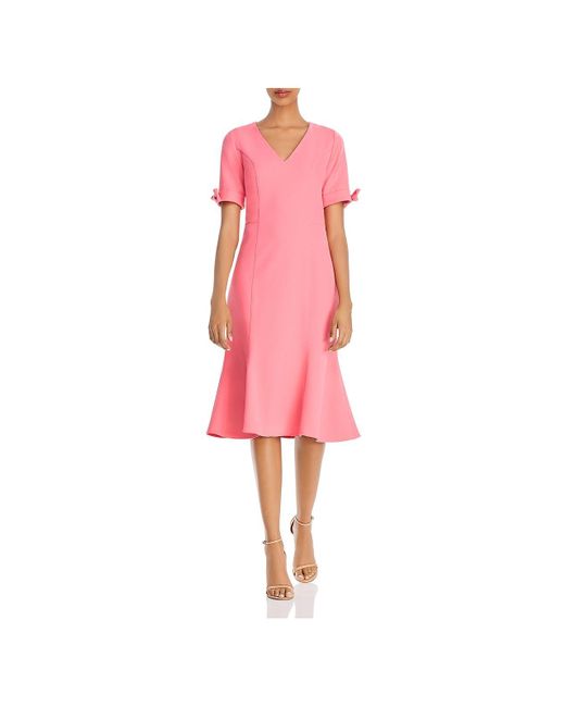 Shoshanna Laney Crepe V-neck Midi Dress in Pink | Lyst