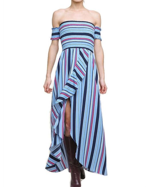 Umgee Blue Striped Ruffle Tulip Maxi Dress
