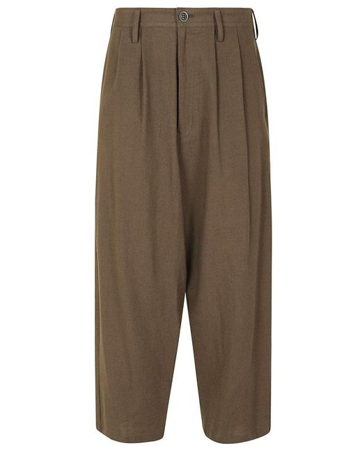 Yohji Yamamoto Green High-Waist Wide Leg Trousers With Front Pleats